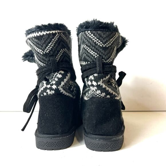 Mukluks Cable Knit Weave Black Fabric Boot Womens 9 Mid Calf Pull On Flat Bootie - Picture 8 of 11